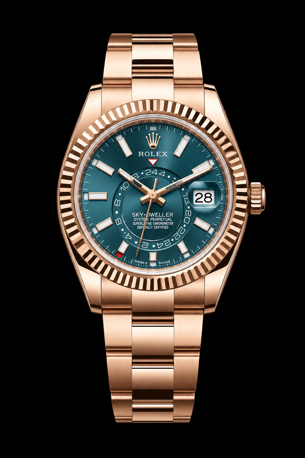 Sky-Dweller Oro Rosa con Esfera Azul Petróleo