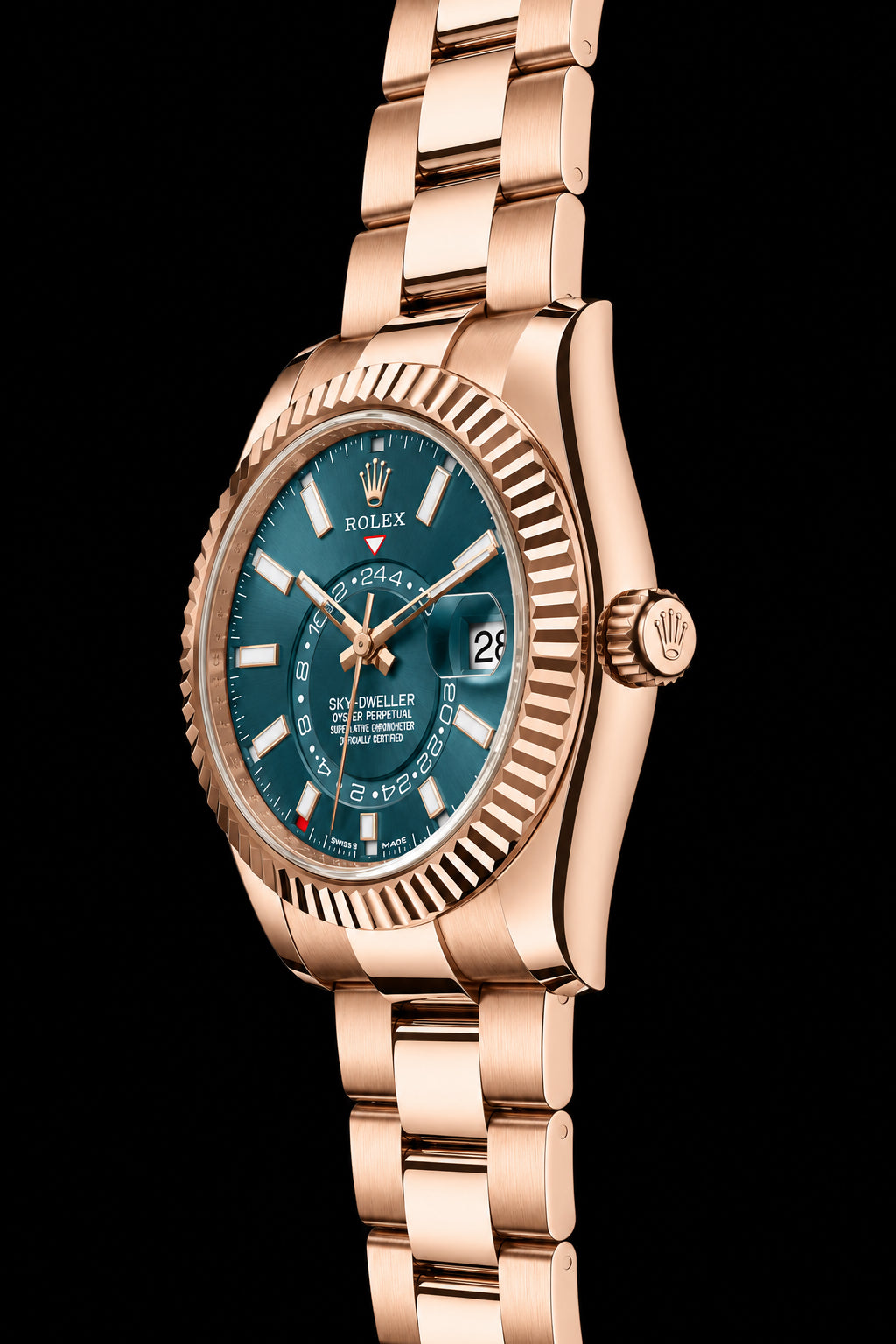 Sky-Dweller Oro Rosa con Esfera Azul Petróleo