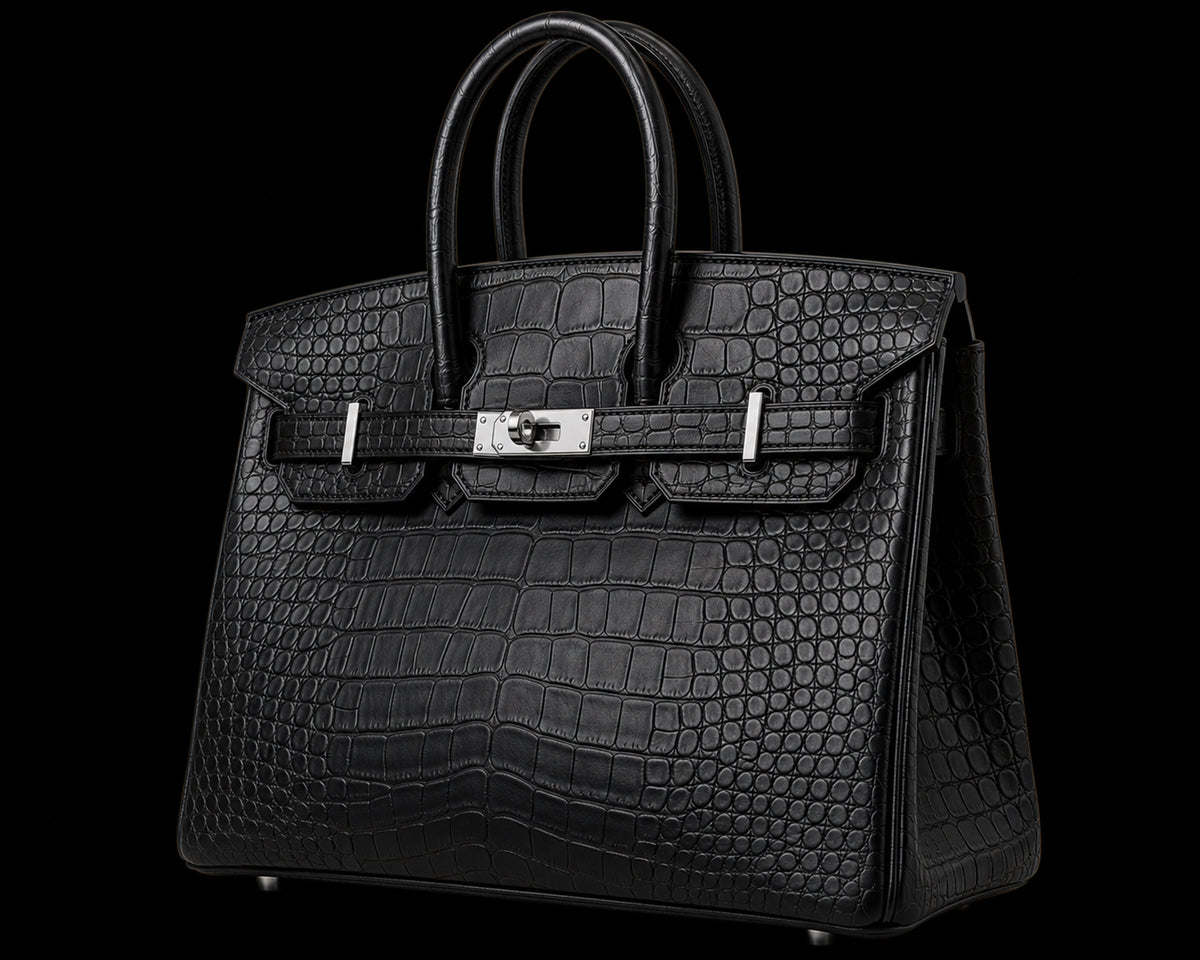 Bolso de Mano Negro Efecto Cocodrilo