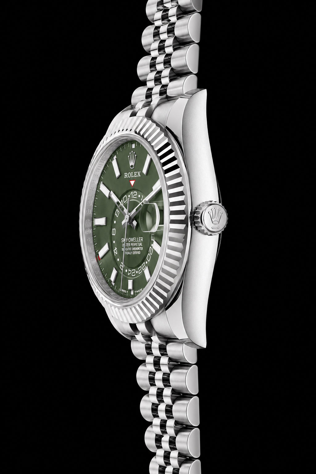 Sky-Dweller Plateado con Esfera Verde Oliva