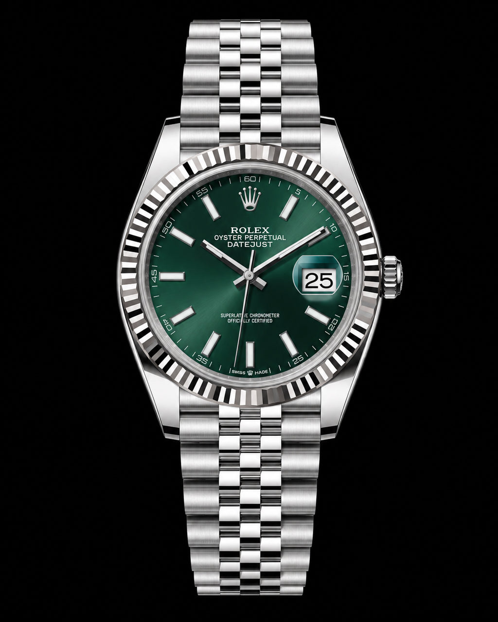 Day Date plateado con esfera verde