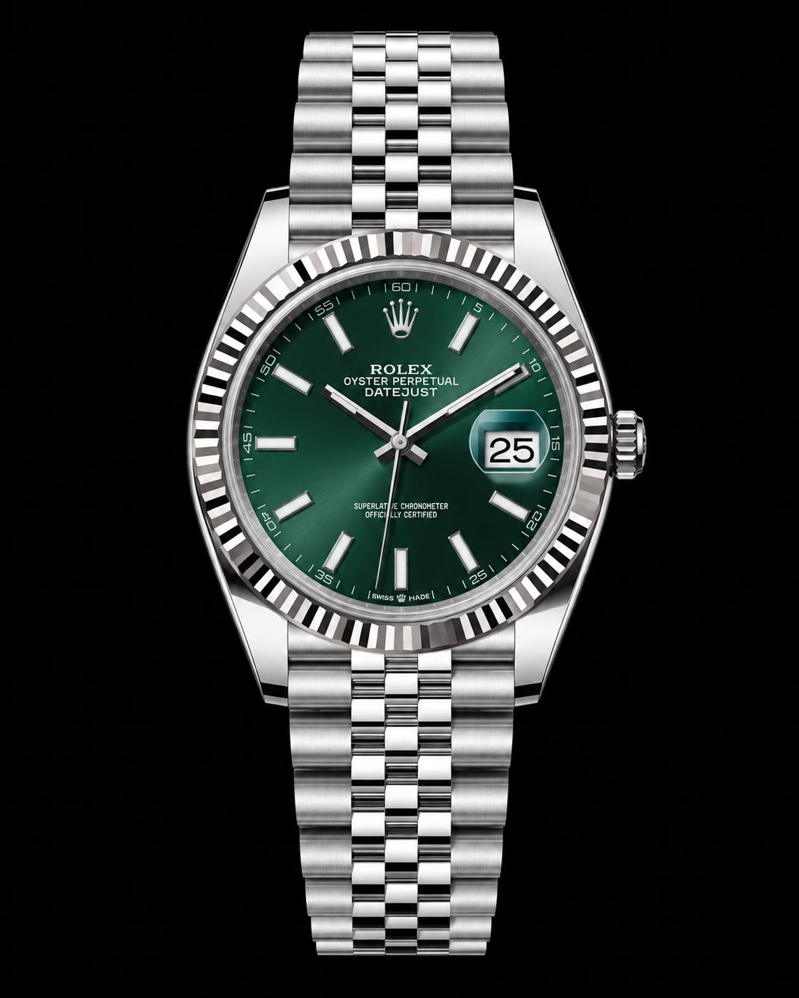 Day Date plateado con esfera verde