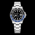 GMT con bisel azul y negro — Acabado plateado