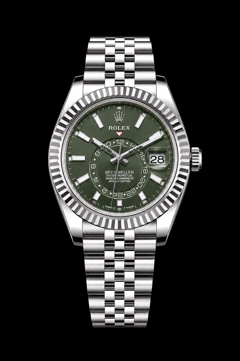 Sky-Dweller Plateado con Esfera Verde Oliva