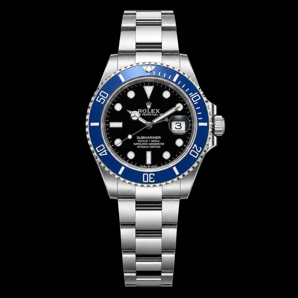 GMT azul y esfera negra — Acabado plateado