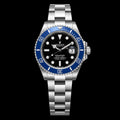 GMT azul y esfera negra — Acabado plateado