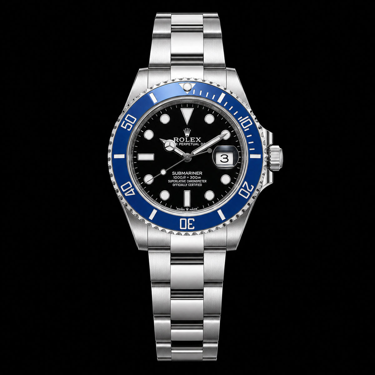 GMT azul y esfera negra — Acabado plateado