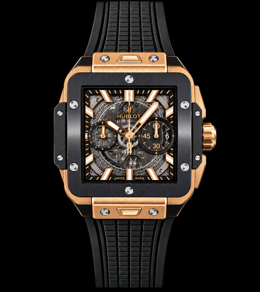 Reloj cronógrafo automático esqueletado de lujo.