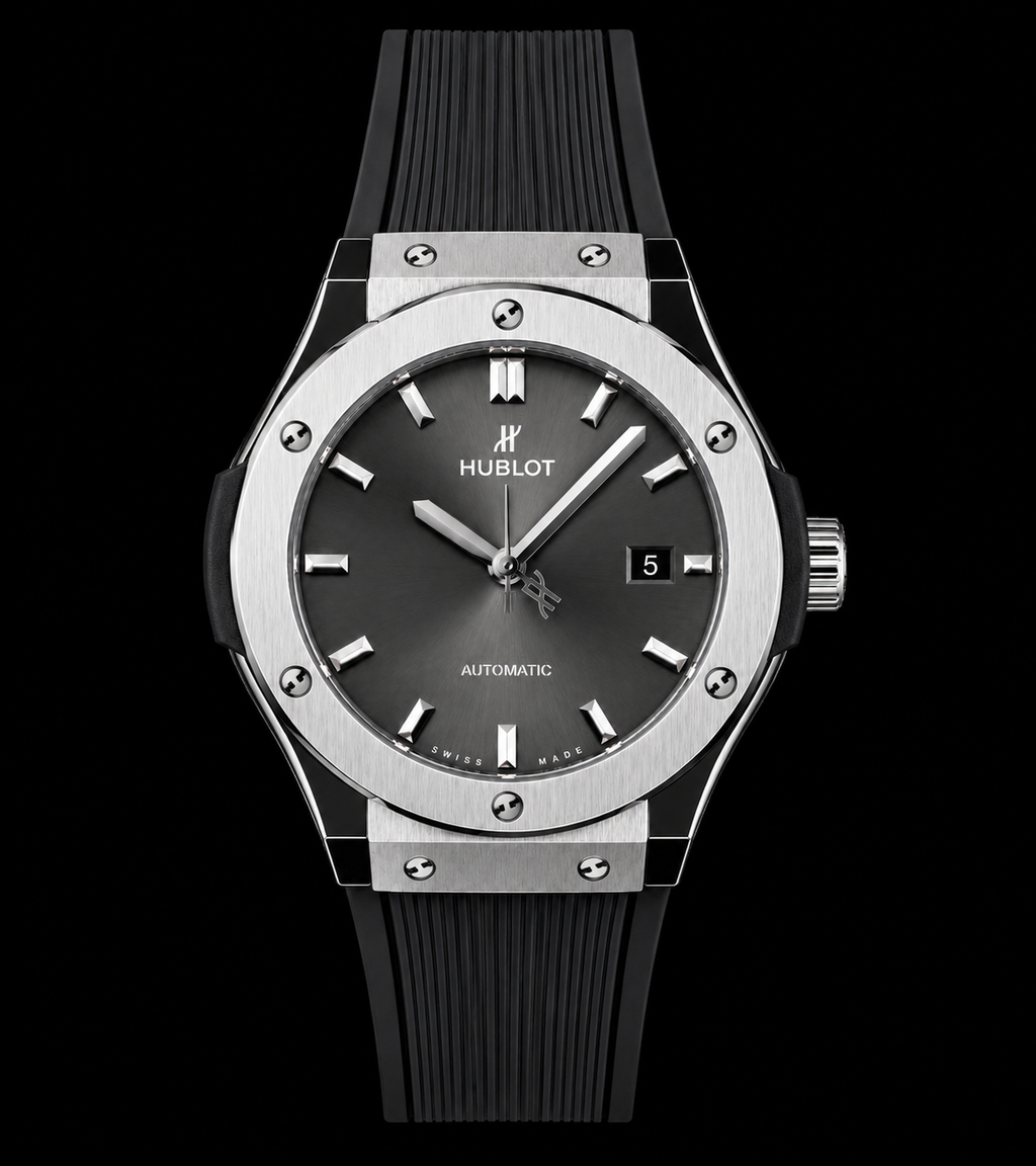 Reloj automático de lujo con esfera antracita y correa de caucho