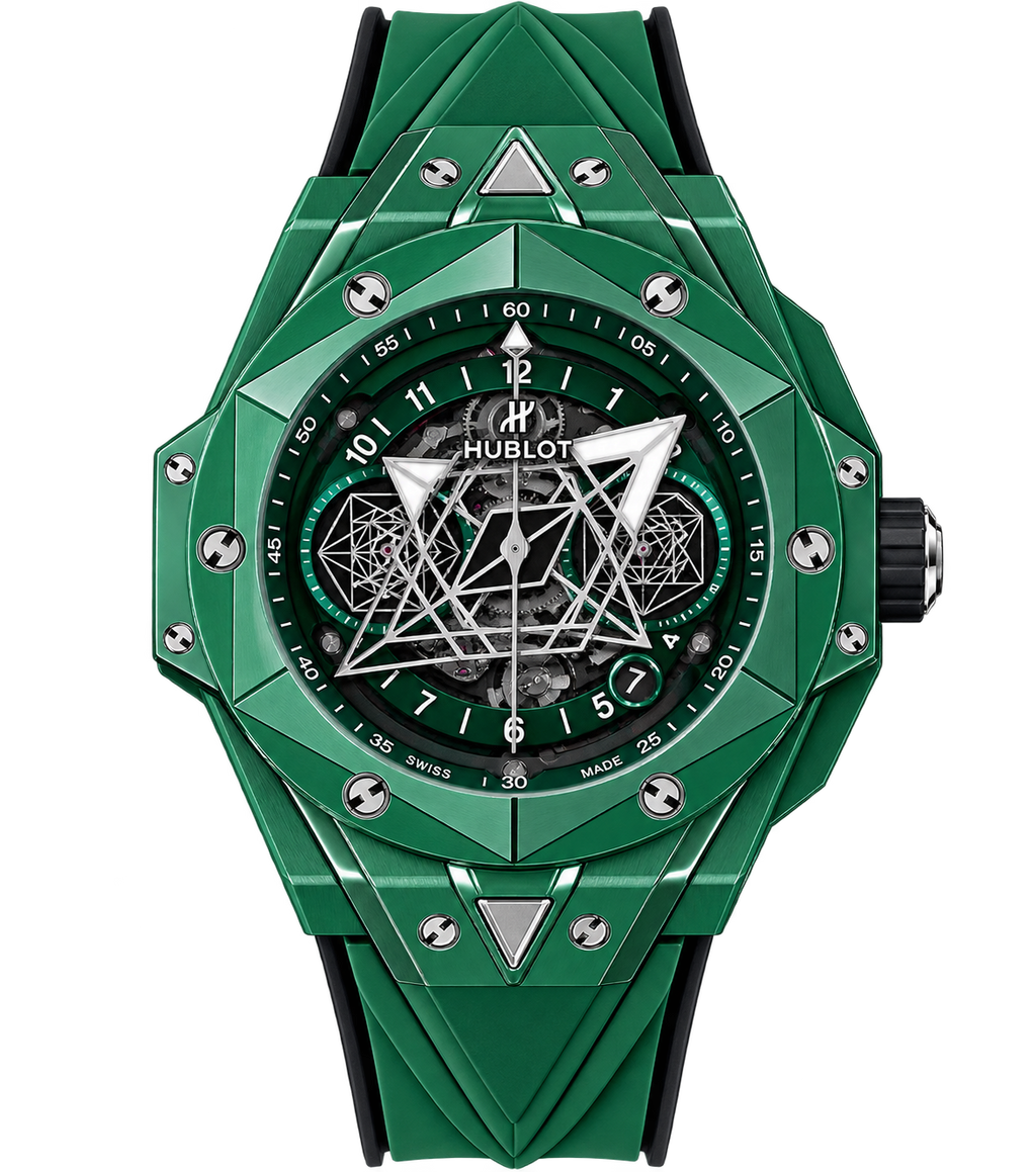 Reloj automático de lujo con esfera verde abierta.