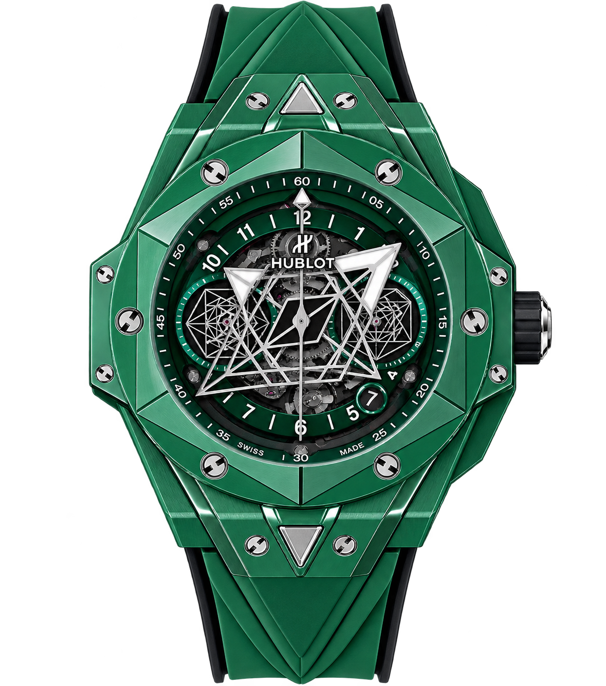 Reloj automático de lujo con esfera verde abierta.