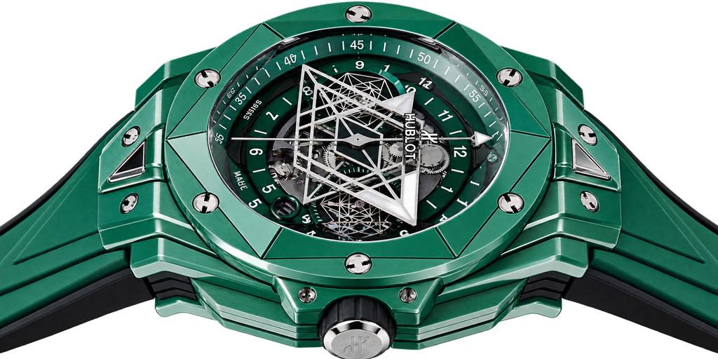 Reloj automático de lujo con esfera verde abierta.