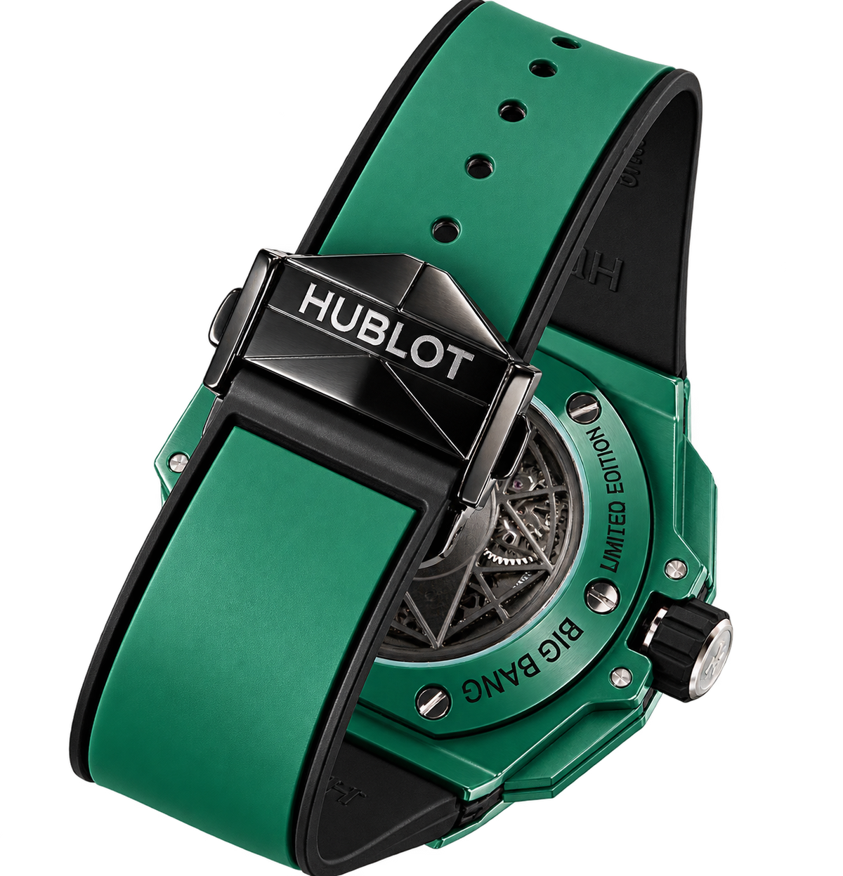 Reloj automático de lujo con esfera verde abierta.