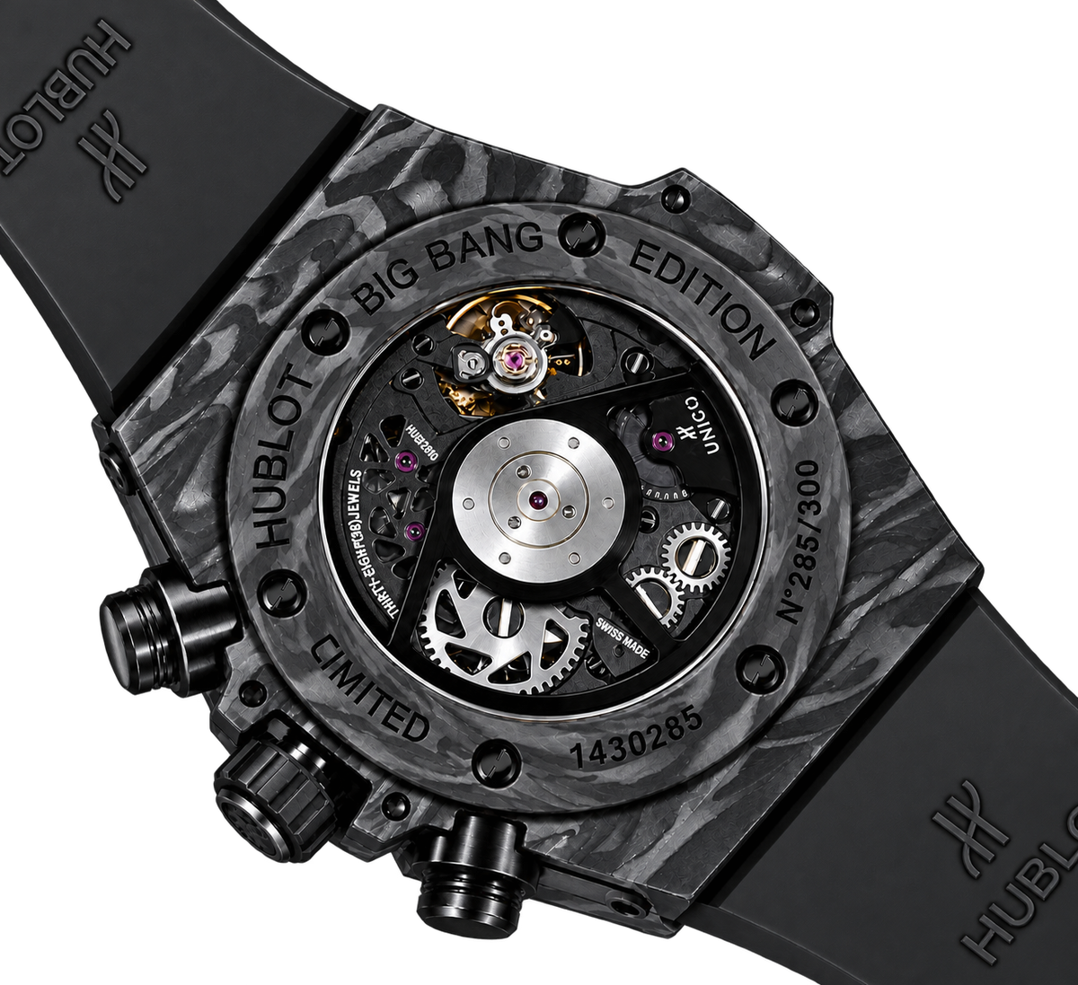 Reloj cronógrafo automático esqueletado de lujo.