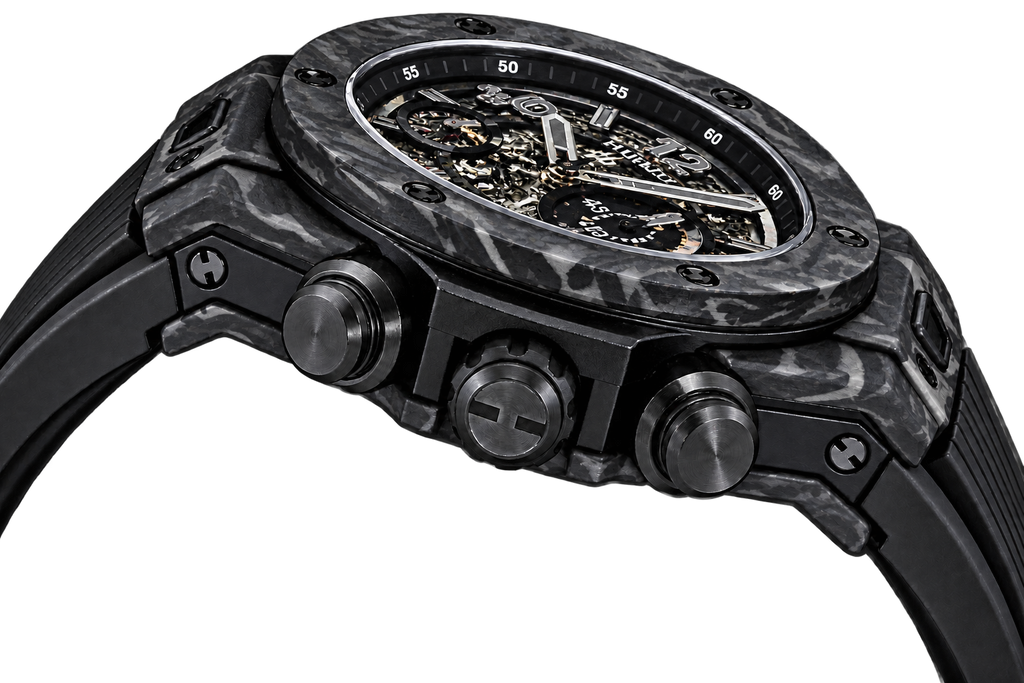 Reloj cronógrafo automático esqueletado de lujo.