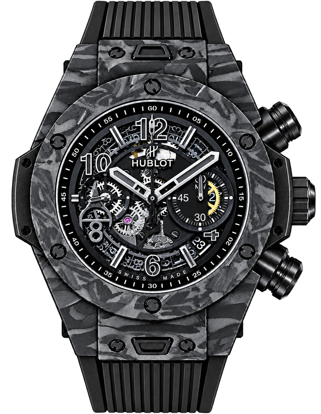 Reloj cronógrafo automático esqueletado de lujo.