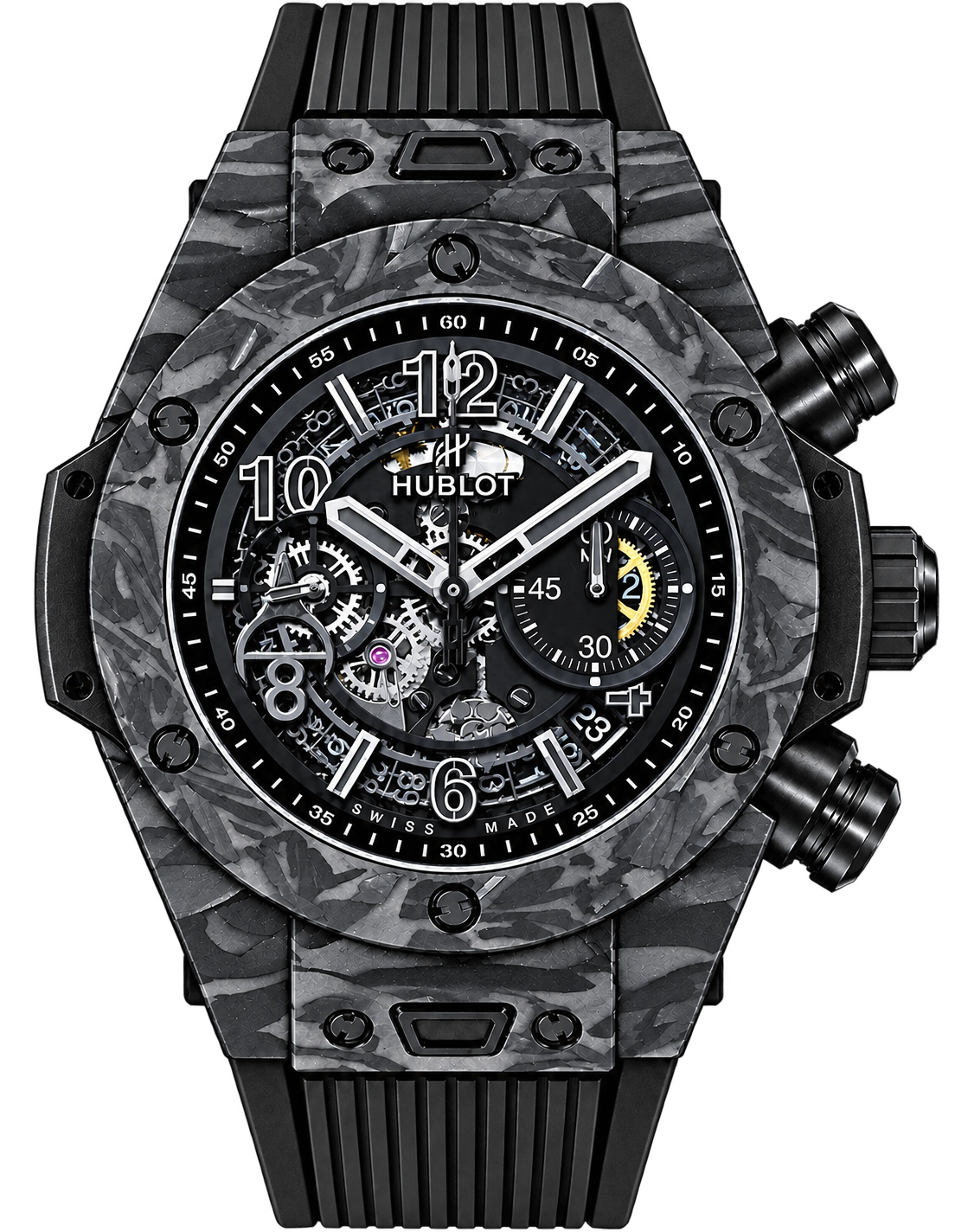 Reloj cronógrafo automático esqueletado de lujo.