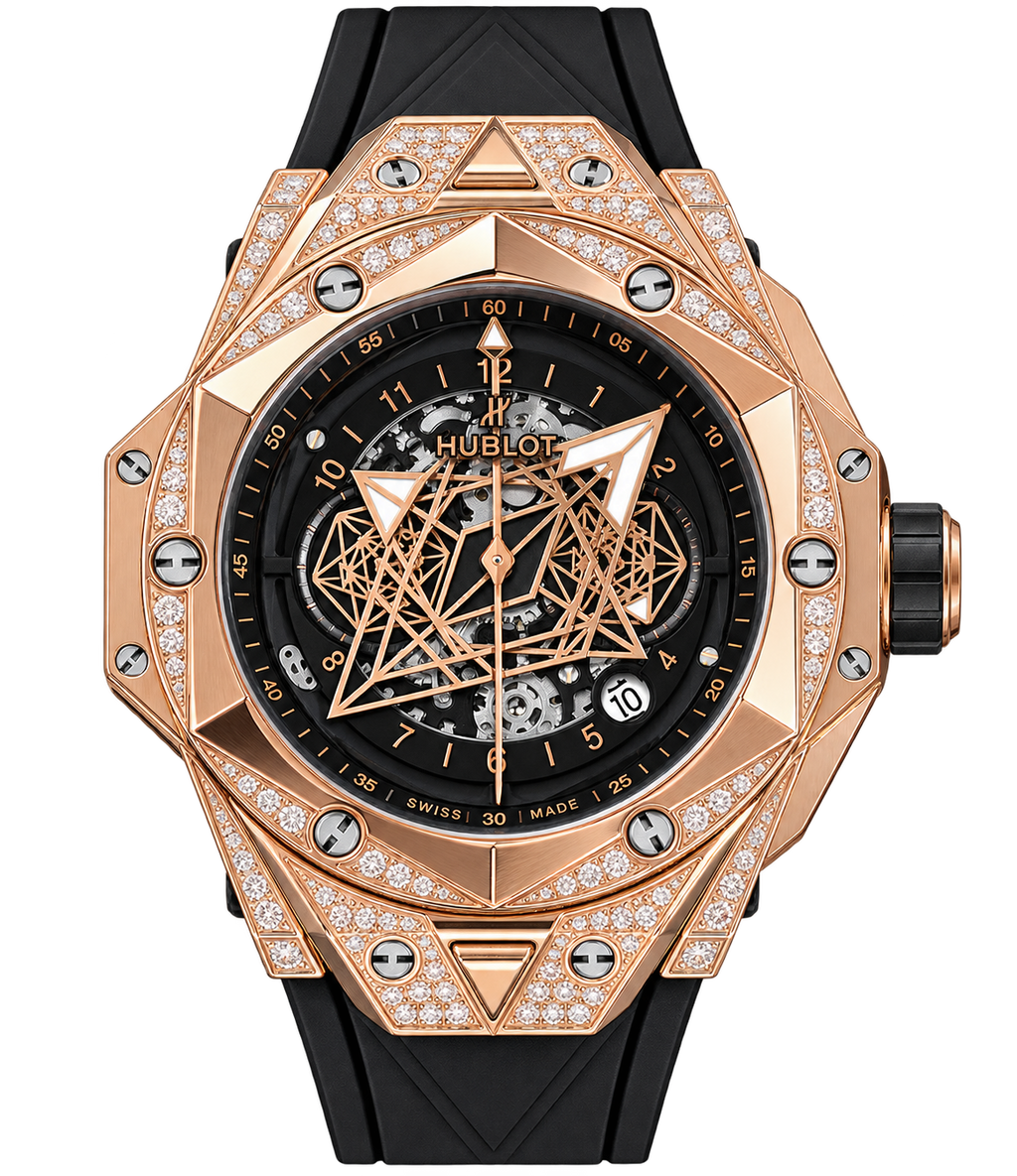 Reloj automático de lujo con esfera negra abierta.