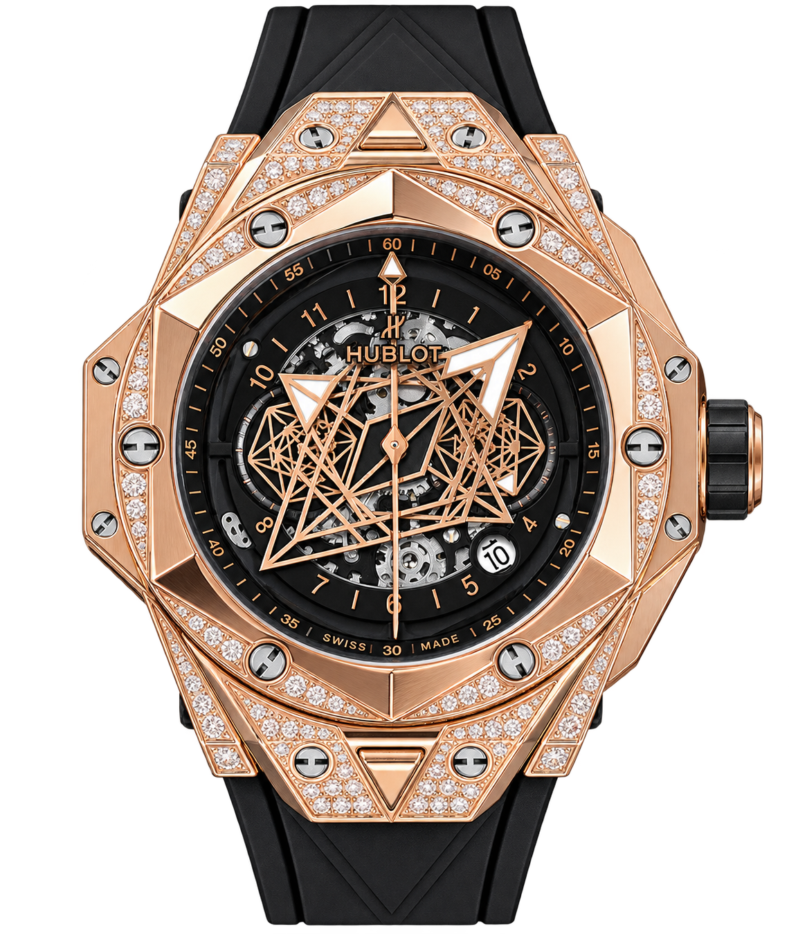 Reloj automático de lujo con esfera negra abierta.