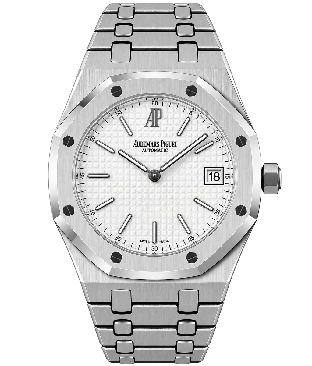 Reloj automático de lujo con esfera blanca texturizada