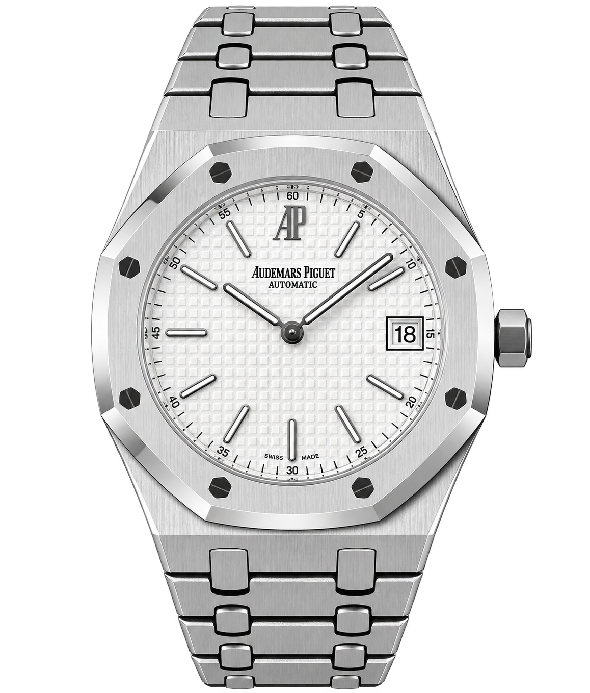 Reloj automático de lujo con esfera blanca texturizada