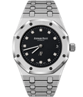 Reloj automático de lujo con esfera negra, índices de brillante