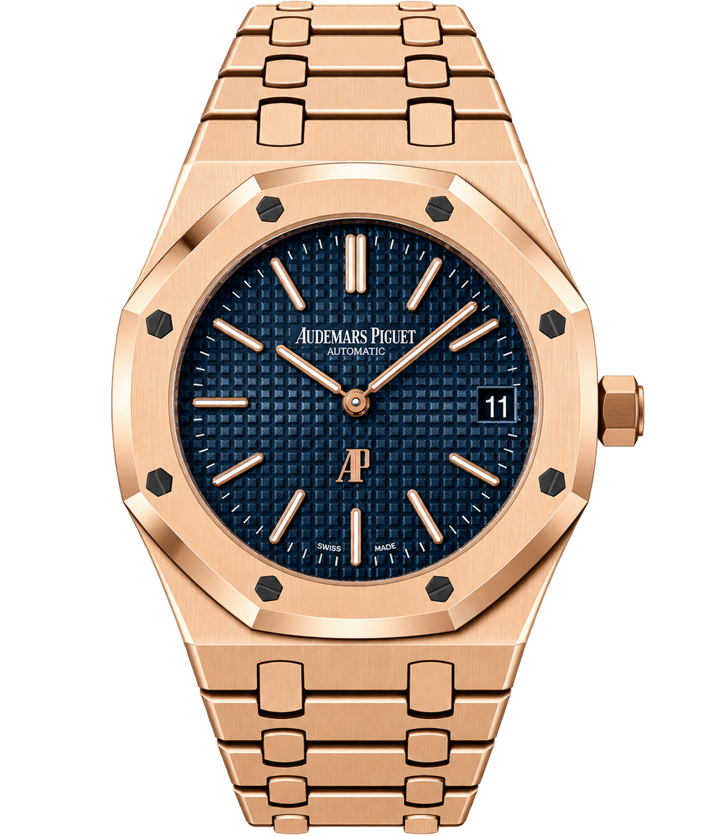 Reloj automático de lujo con esfera azul texturizada