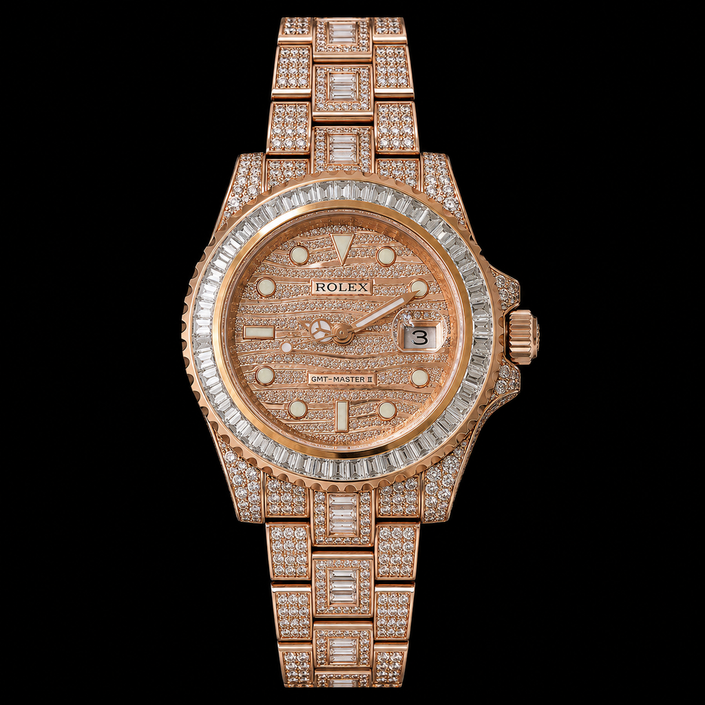GMT en tono oro rosado con acabado «Iced Out»