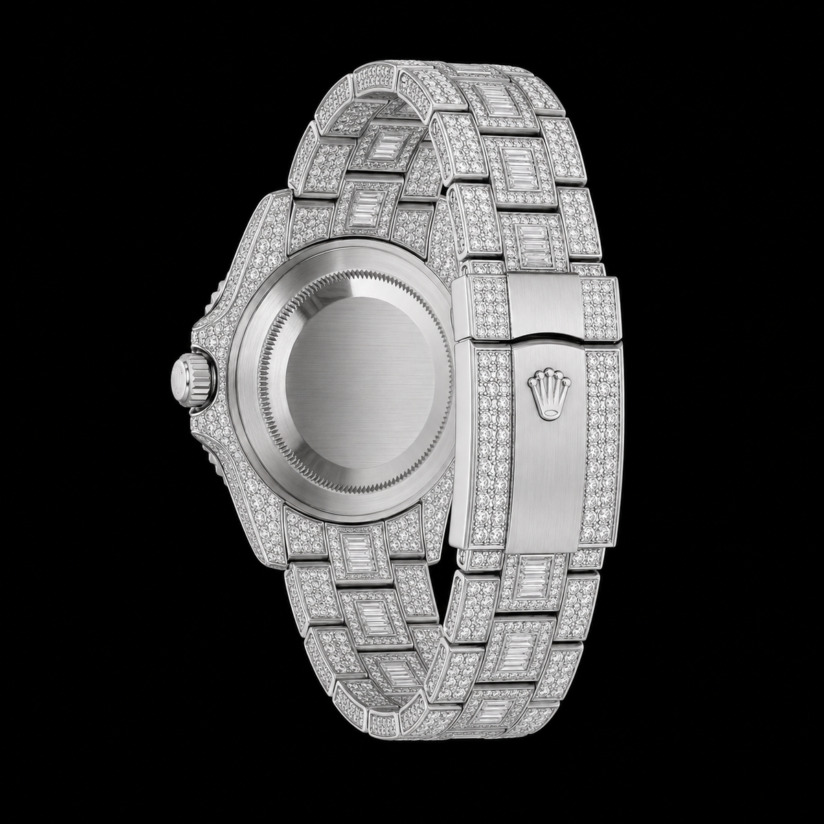 GMT plateado con acabado «Iced Out» y bisel estilo baguette