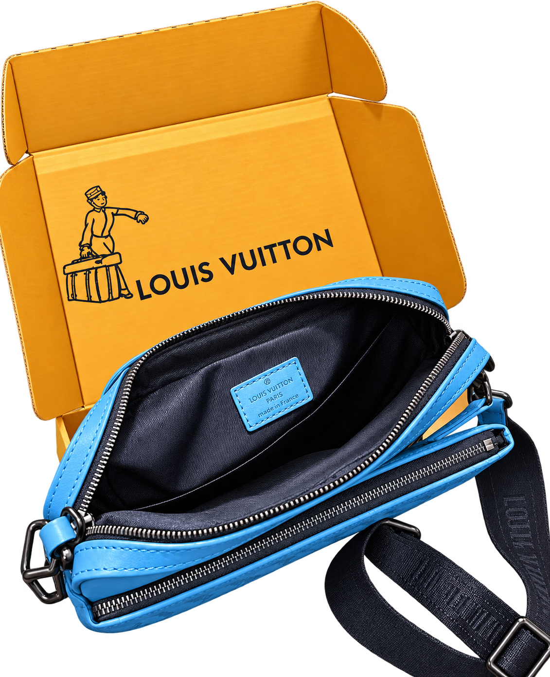 Bandolera Bicolor Azul con Colgante a Juego — Set Completo