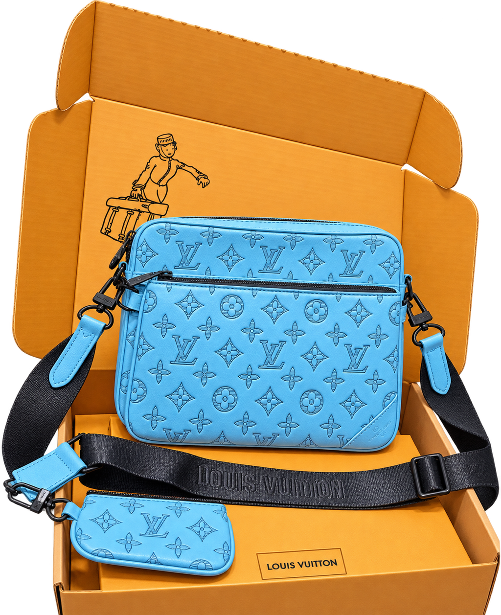 Bandolera Bicolor Azul con Colgante a Juego — Set Completo