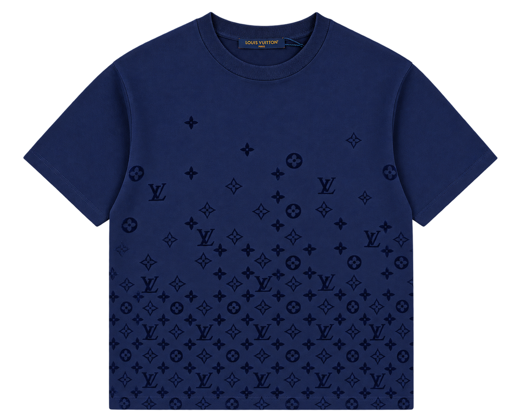 Camiseta Oversize Azul Marino con Degradado Monograma — Calidad Premium