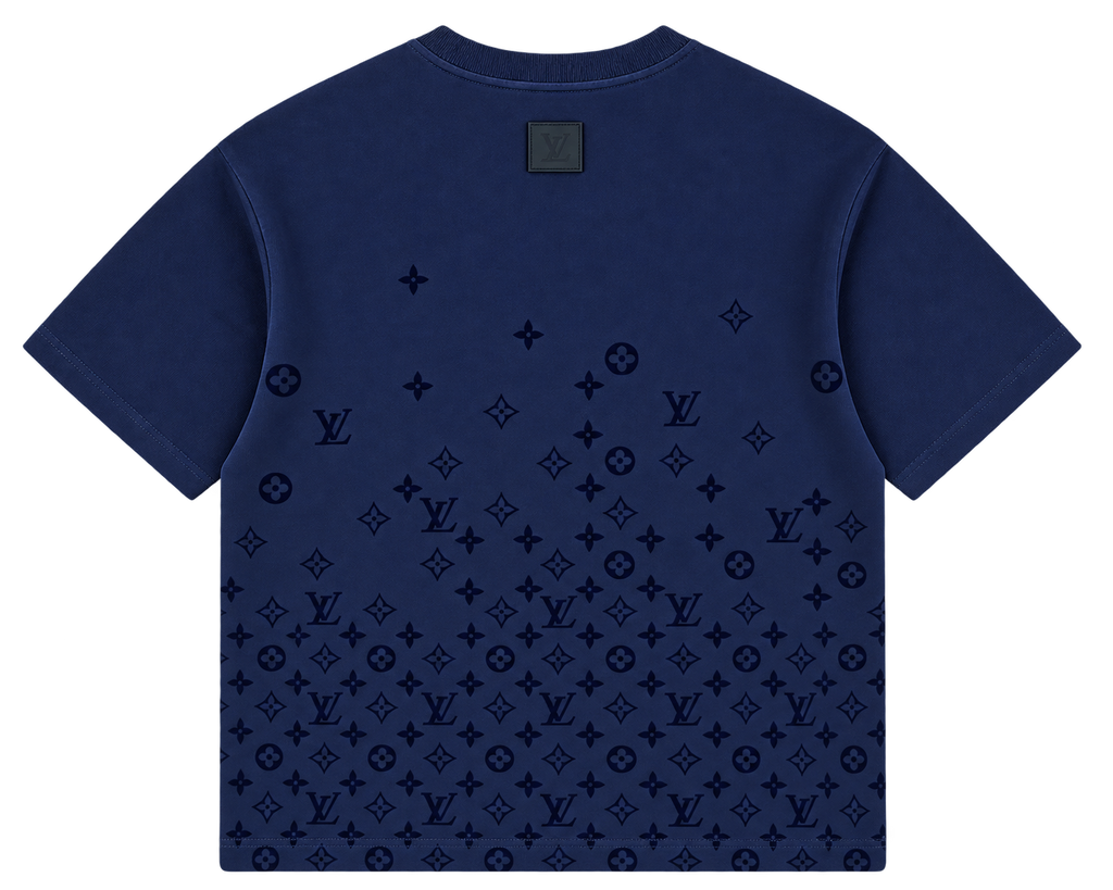 Camiseta Oversize Azul Marino con Degradado Monograma — Calidad Premium