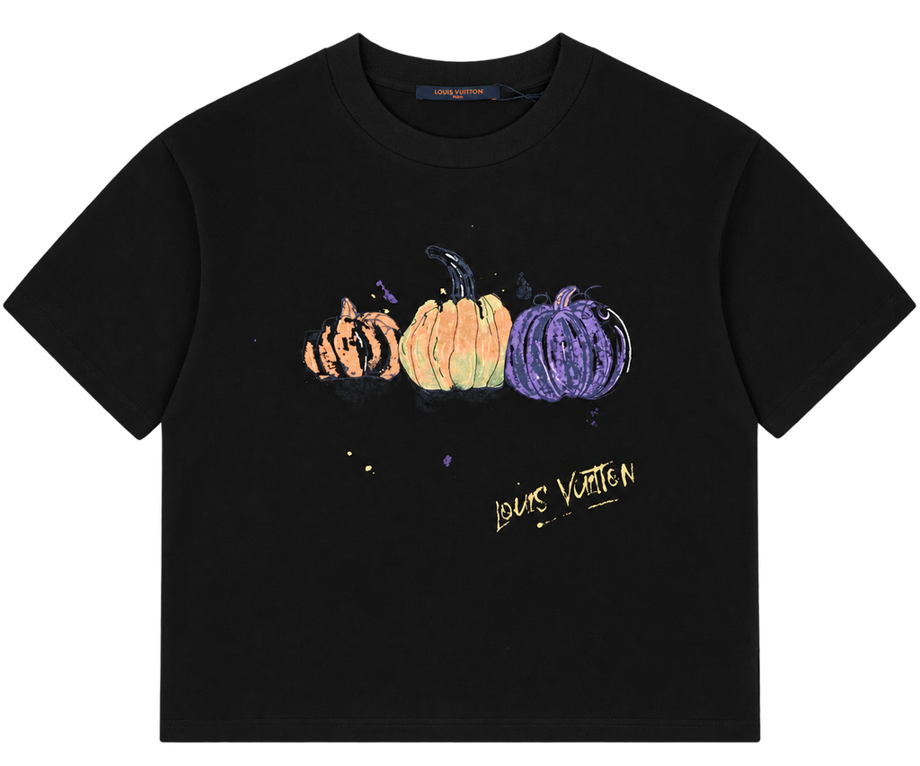 Camiseta Oversize Negra con Print Artístico de Calabazas — Edición Halloween
