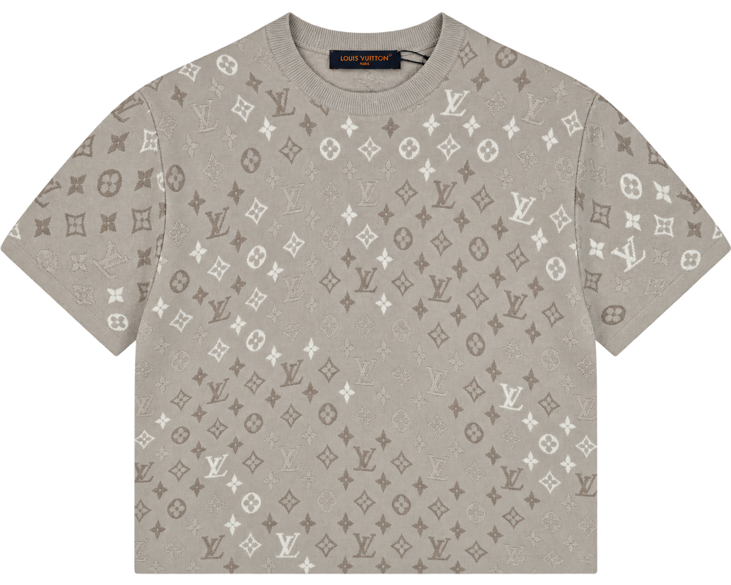 Camiseta Oversize Beige con Monograma Jacquard Multitono — Calidad Premium