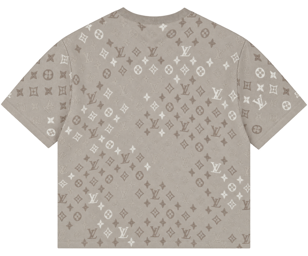 Camiseta Oversize Beige con Monograma Jacquard Multitono — Calidad Premium