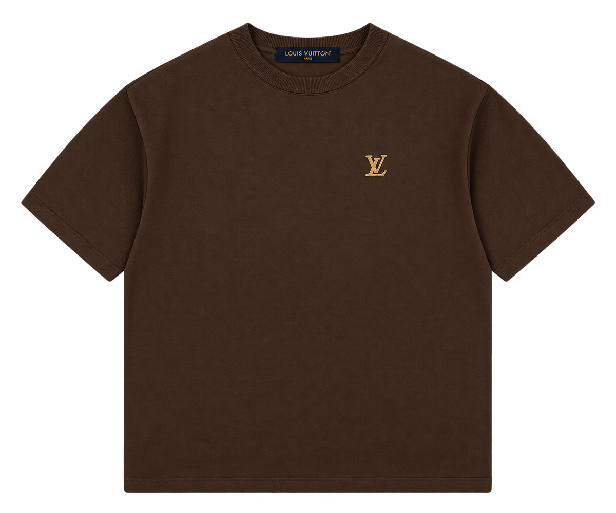 Camiseta Oversize Marrón con Bordado Minimalista — Calidad Premium