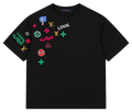 Camiseta Oversize Negra con Bordados Multicolor "Patch Collage" — Calidad Premium