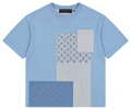 Camiseta Oversize Azul con Panel Patchwork Monograma — Calidad Premium