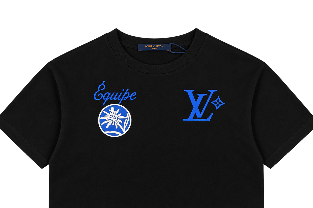 Camiseta Oversize Negra con Doble Bordado "Équipe" Azul — Calidad Premium
