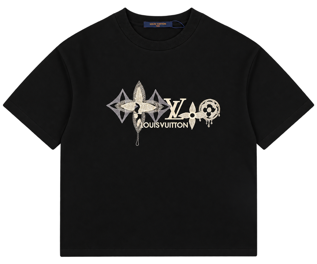 Camiseta Oversize Negra con Print Cristalizado "Jewel Monogram" — Calidad Premium