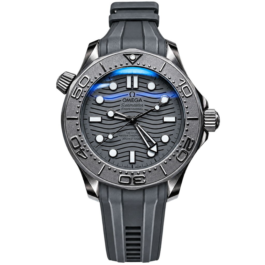 Reloj Diver Gris Cerámico — Correa de Caucho Deportiva