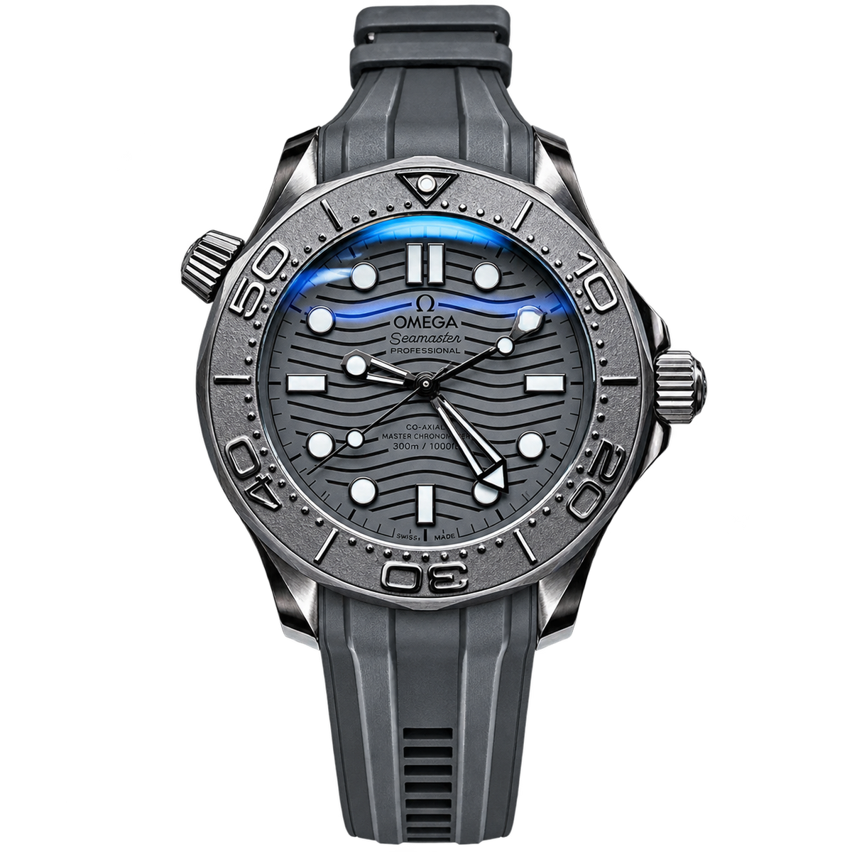 Reloj Diver Gris Cerámico — Correa de Caucho Deportiva