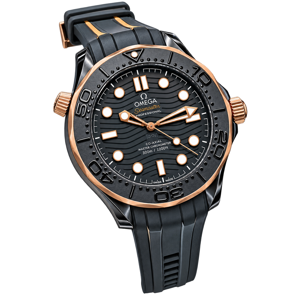 Reloj Diver Negro Cerámico & Oro Rosa — Edición Profesional