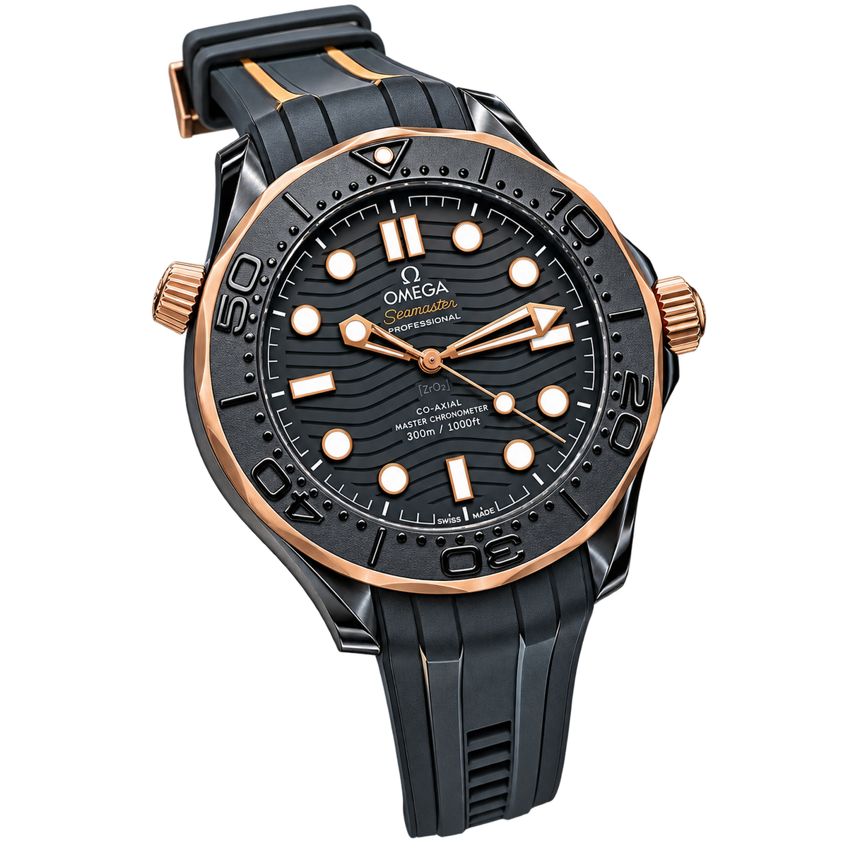 Reloj Diver Negro Cerámico & Oro Rosa — Edición Profesional