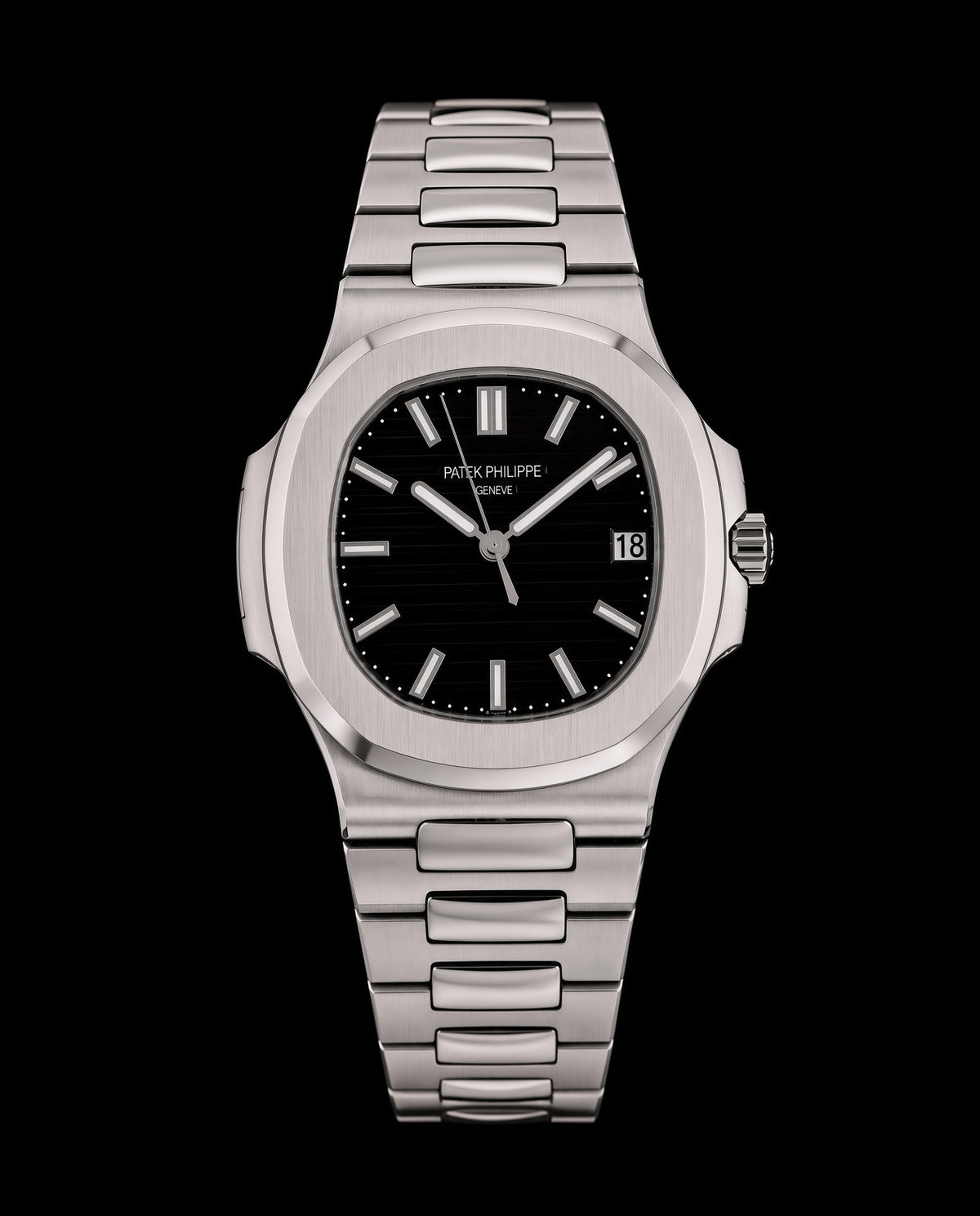 Rolex Nautilus plateado con esfera negra