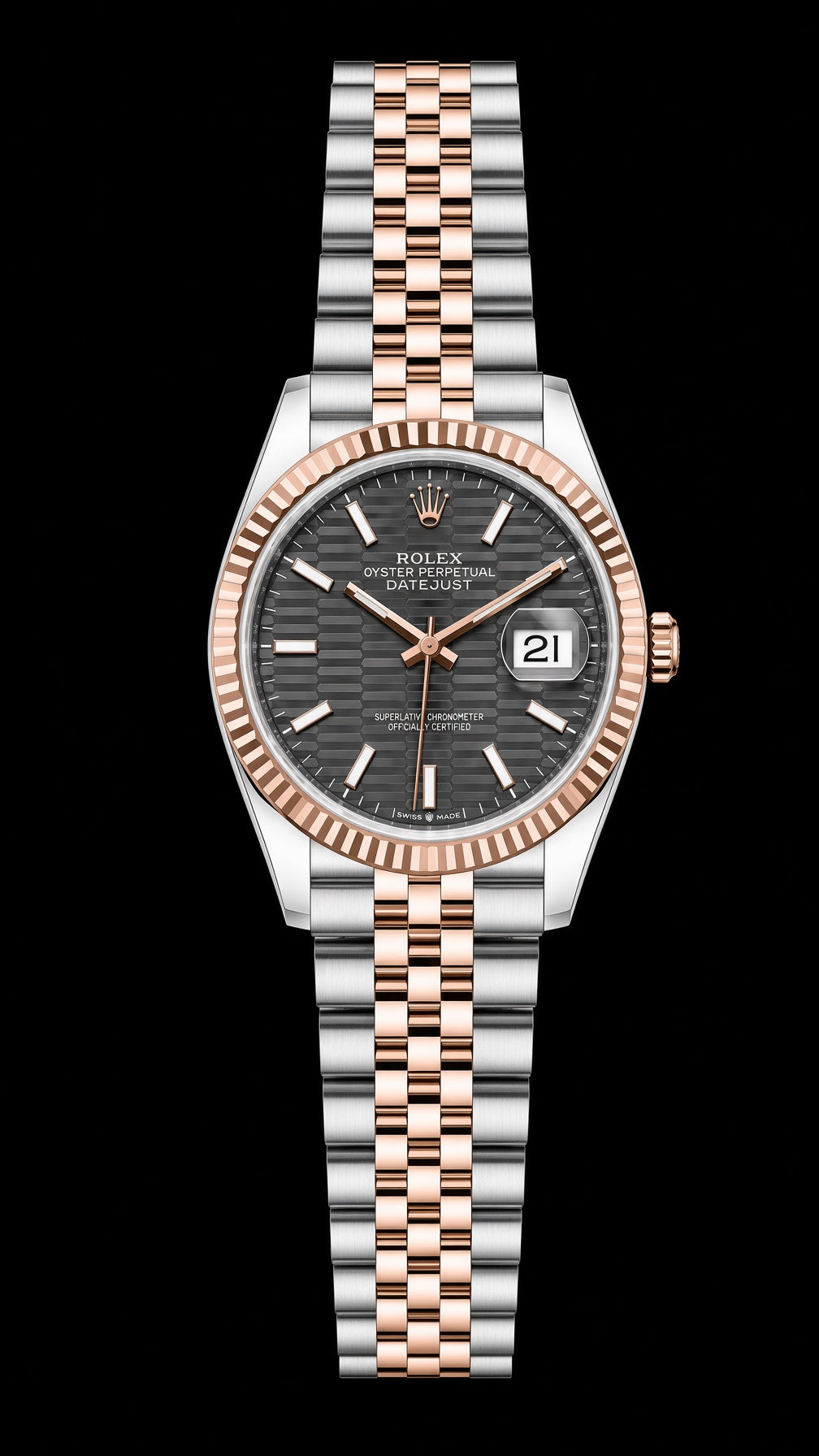 Day Just bicolor con esfera gris y detalles en oro rosado