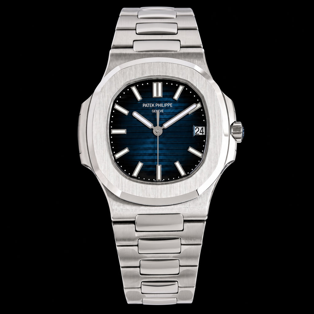 Nautilus plateado con esfera azul oscuro