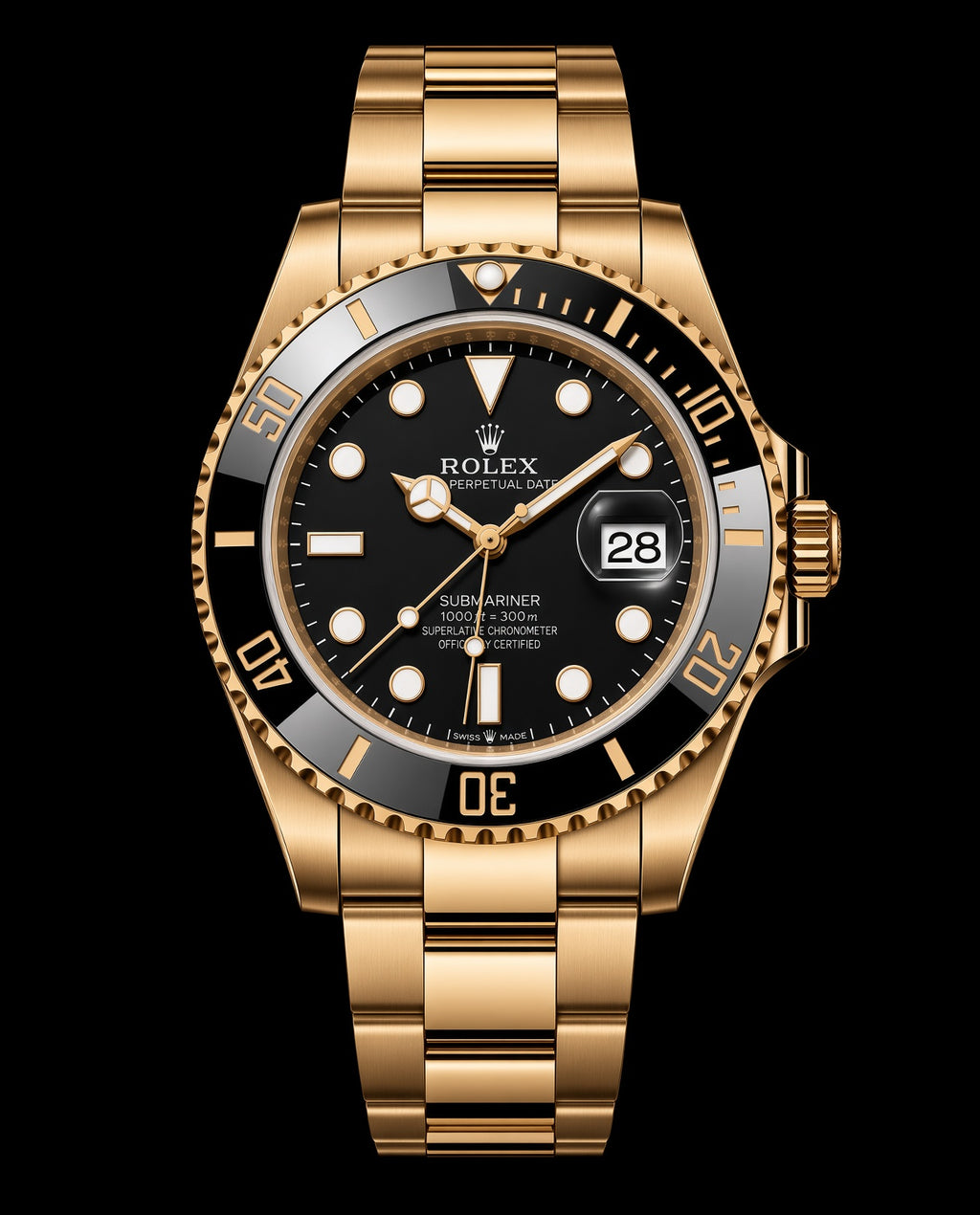 Reloj Submariner dorado con esfera negra