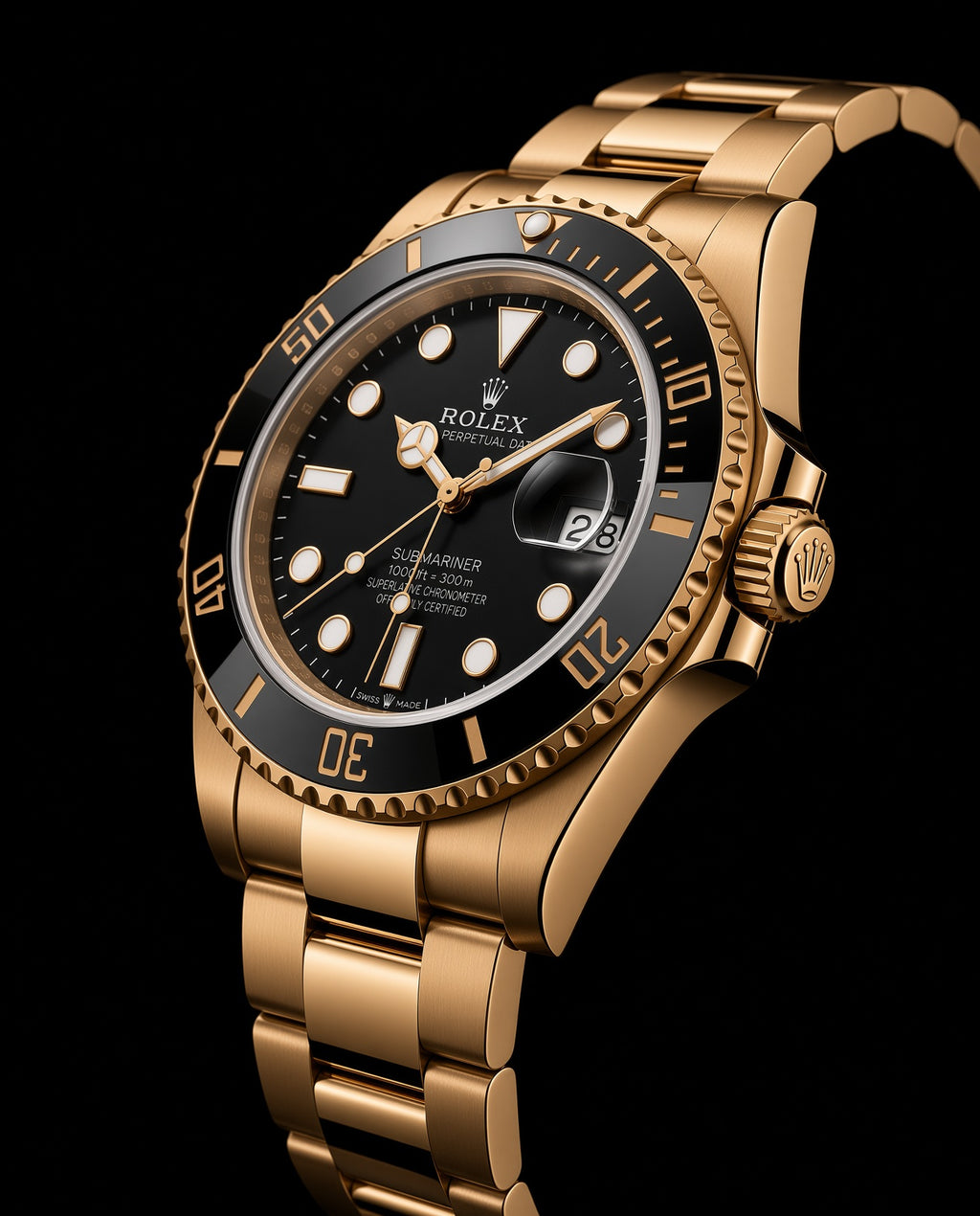 Reloj Submariner dorado con esfera negra